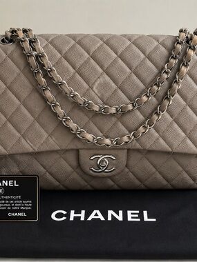 Chanel Classic Maxi Double Flap Brown Caviar Leather SHW 14 Series